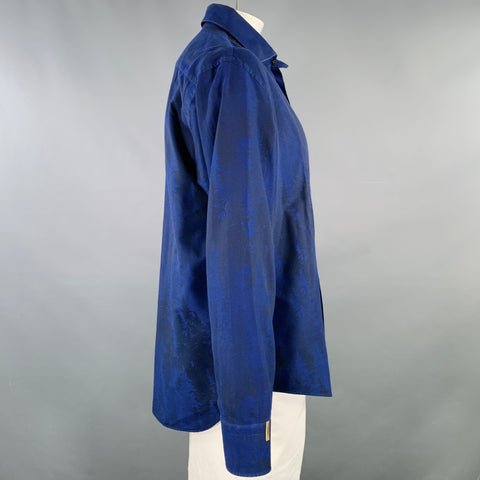 BILLIONAIRE COUTURE Size XL Blue Black Herringbone Long Sleeve Shirt