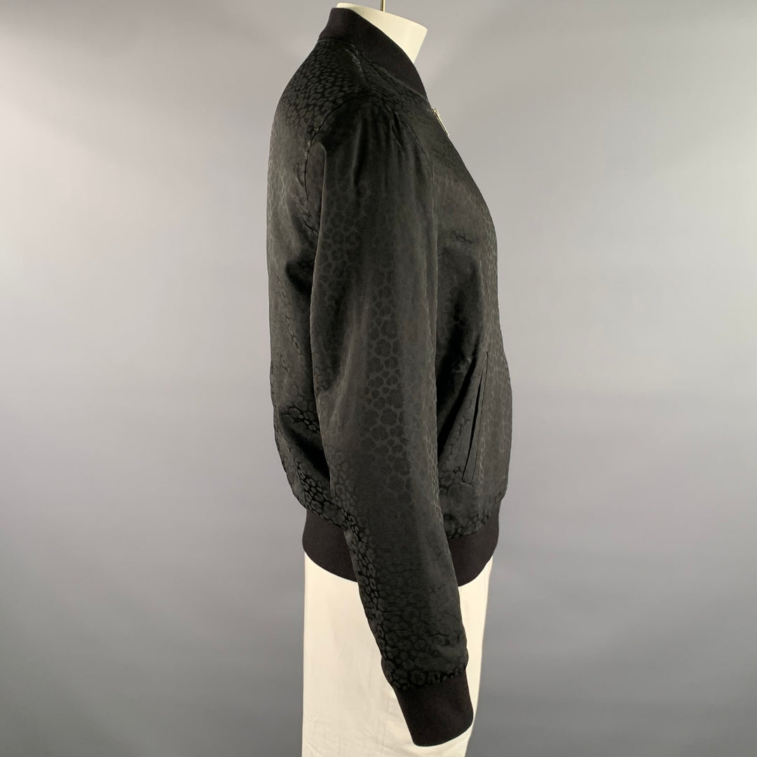 THE KOOPLES Taille XL Blouson style bomber noir en mélange de viscose à imprimé animalier