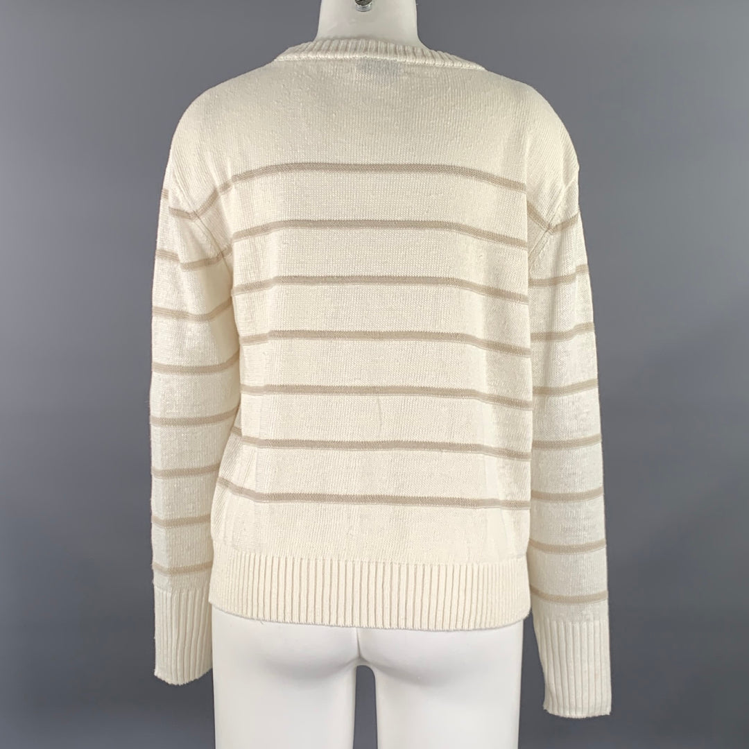 KINROSS Size M Cream Tan Linen Stripe Pull On Sweater