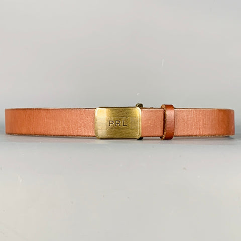 POLO by RALPH LAUREN Size 34 Brown Gold Leather Logo Square Buckle Belt