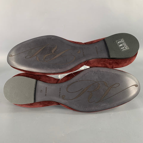 ROGER VIVIER Size 10 Burgundy Silver Buckle Suede Flats