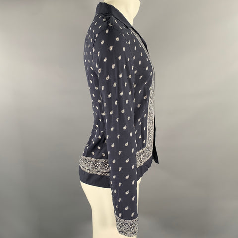 THE KOOPLES Size XS Navy Bandana Viscose Camp Long Sleeve Shirt
