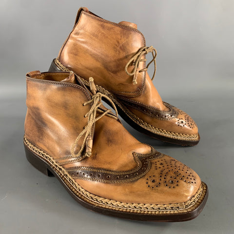 BETTANIN & VENTURI Size 8 Tan Brown Leather Spectator Boots