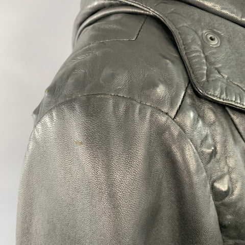DIESEL BLACK GOLD Vintage Size M Black Leather Zip Up Hooded Jacket