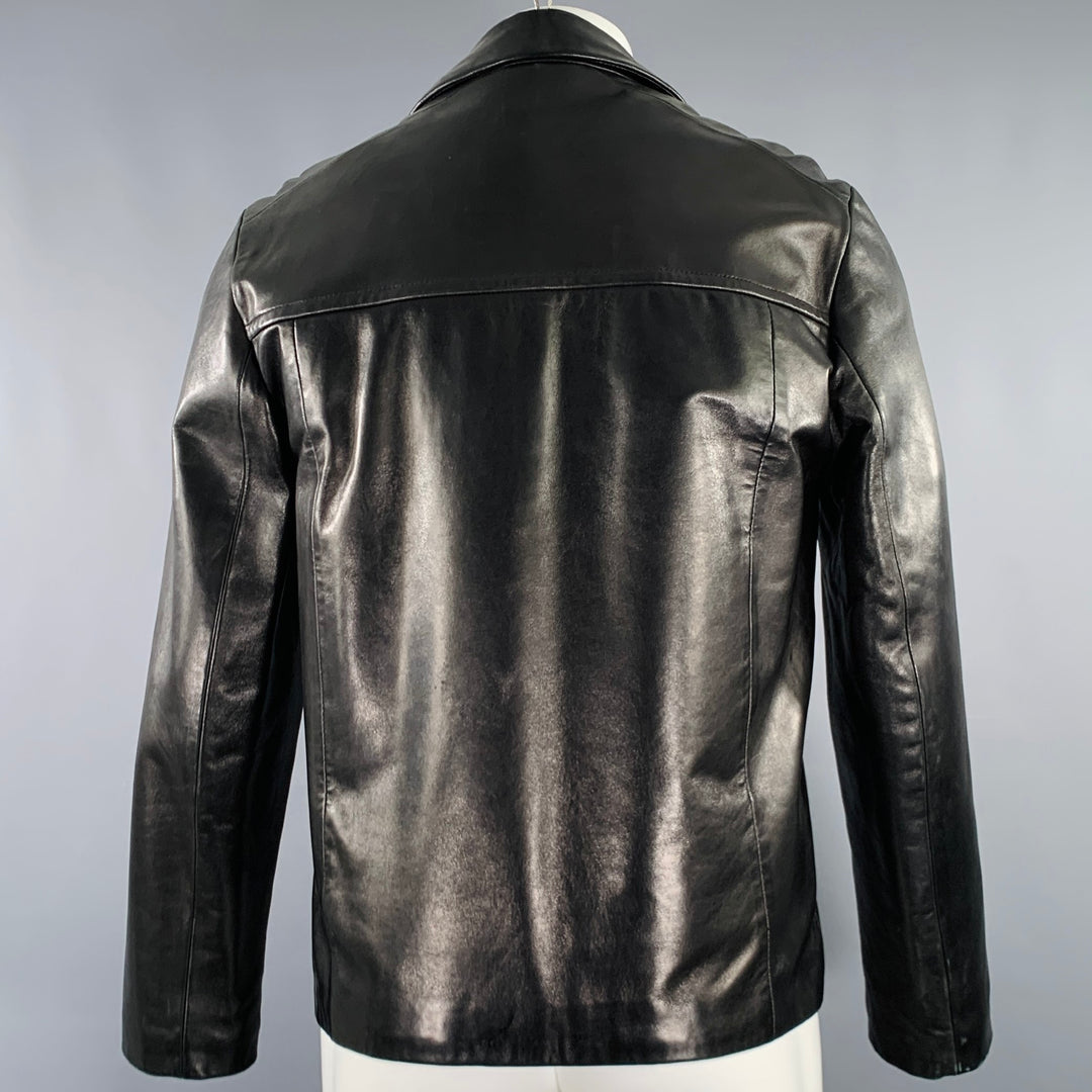 COLE HAAN Size S Black Lambskin Leather Zip Up Coat