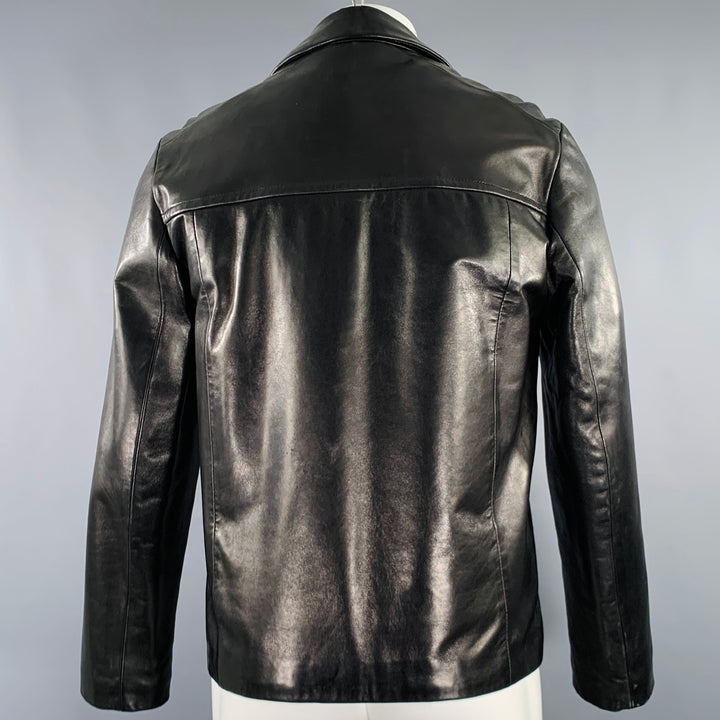 COLE HAAN Size S Black Lambskin Leather Zip Up Coat