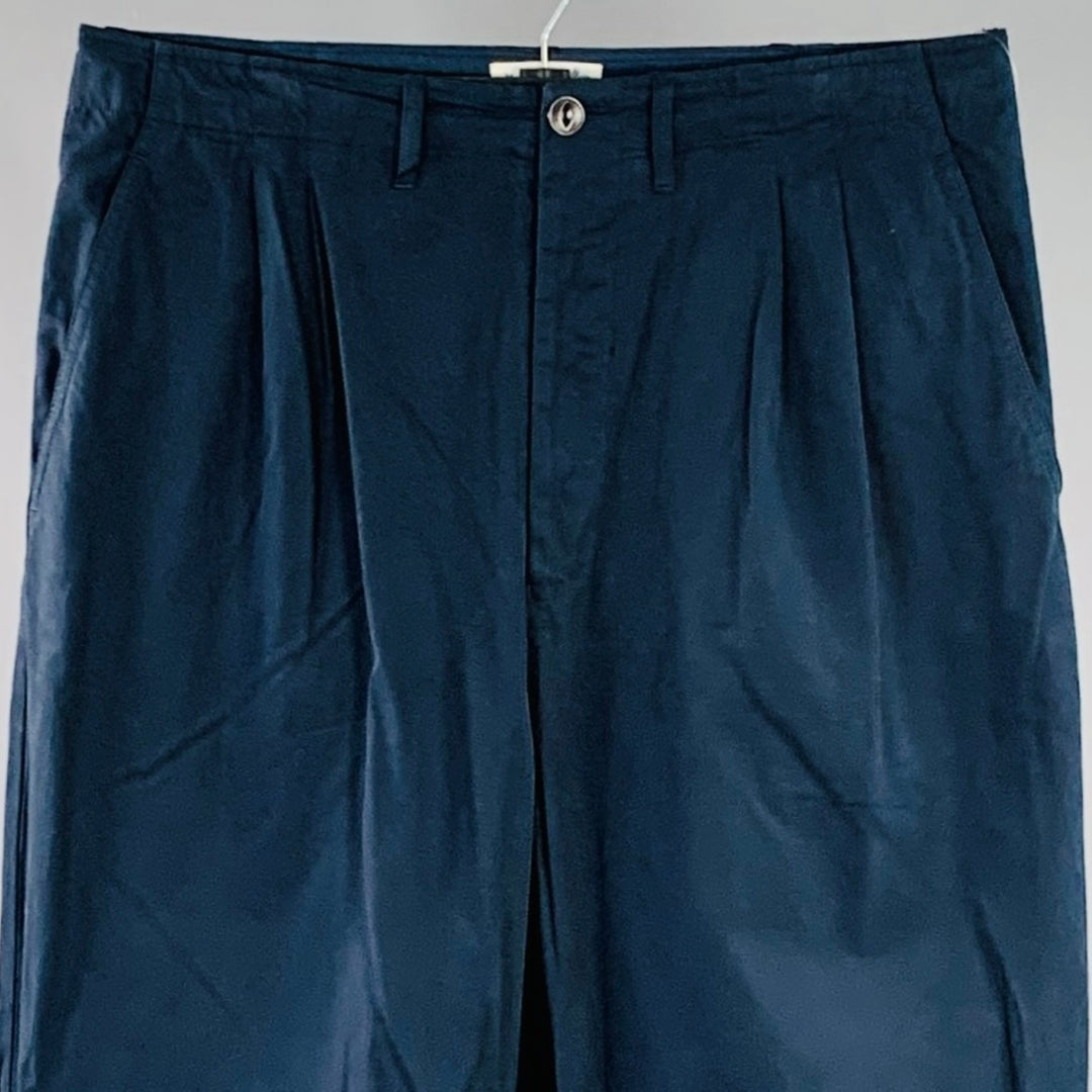 MERZ B. SCHWANEN Size L Navy Cotton Pleated Casual Pants