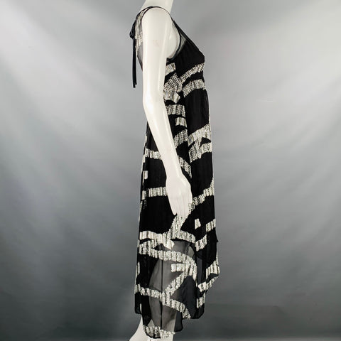 MARC JACOBS Size 0 Black Silver Silk Blend Jacquard Sleeveless Dress