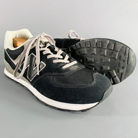 NEW BALANCE Size 11 Classic 574 Black Grey Mesh Suede Sneakers