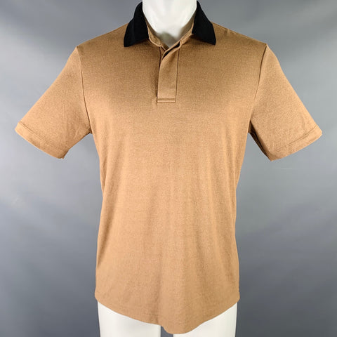 THEORY Size M -Kayser- Tan Black Knit Modal Blend Contrast Collar Polo