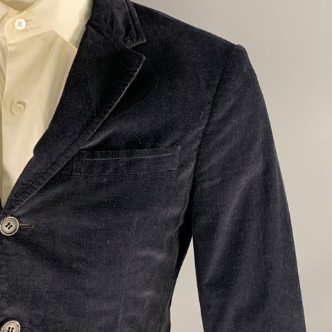PRADA Chest Size 38 Black Corduroy Cotton Blend Notch Lapel Sport Coat