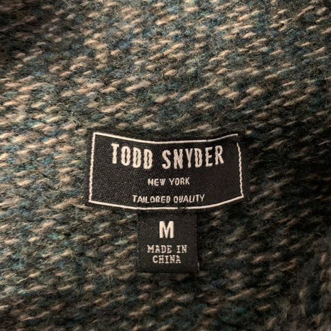 TODD SNYDER Size M Teal Black Cream Marled Wool Mock Neck Sweater