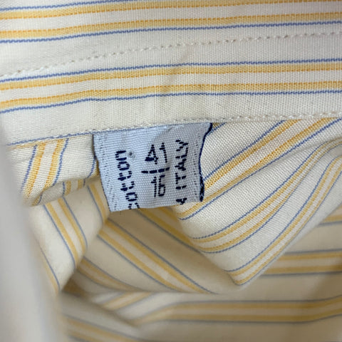 BRIONI Size M Yellow Blue White Stripe Cotton One Pocket Long Sleeve Shirt