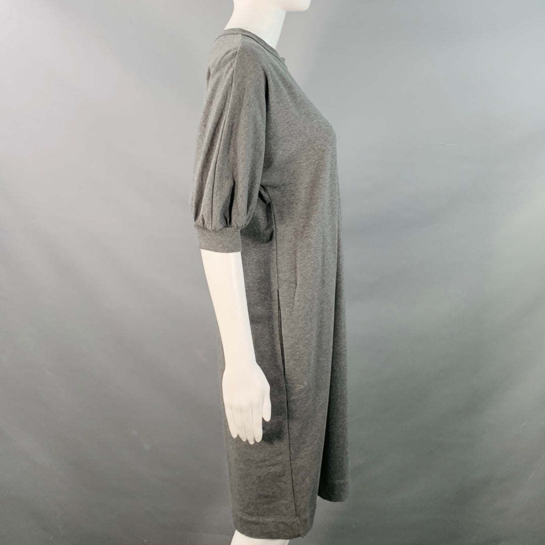 BRUNELLO CUCINELLI Size S Grey Cotton Blend Jersey Floral Monili Beaded Midi T-shirt Dress