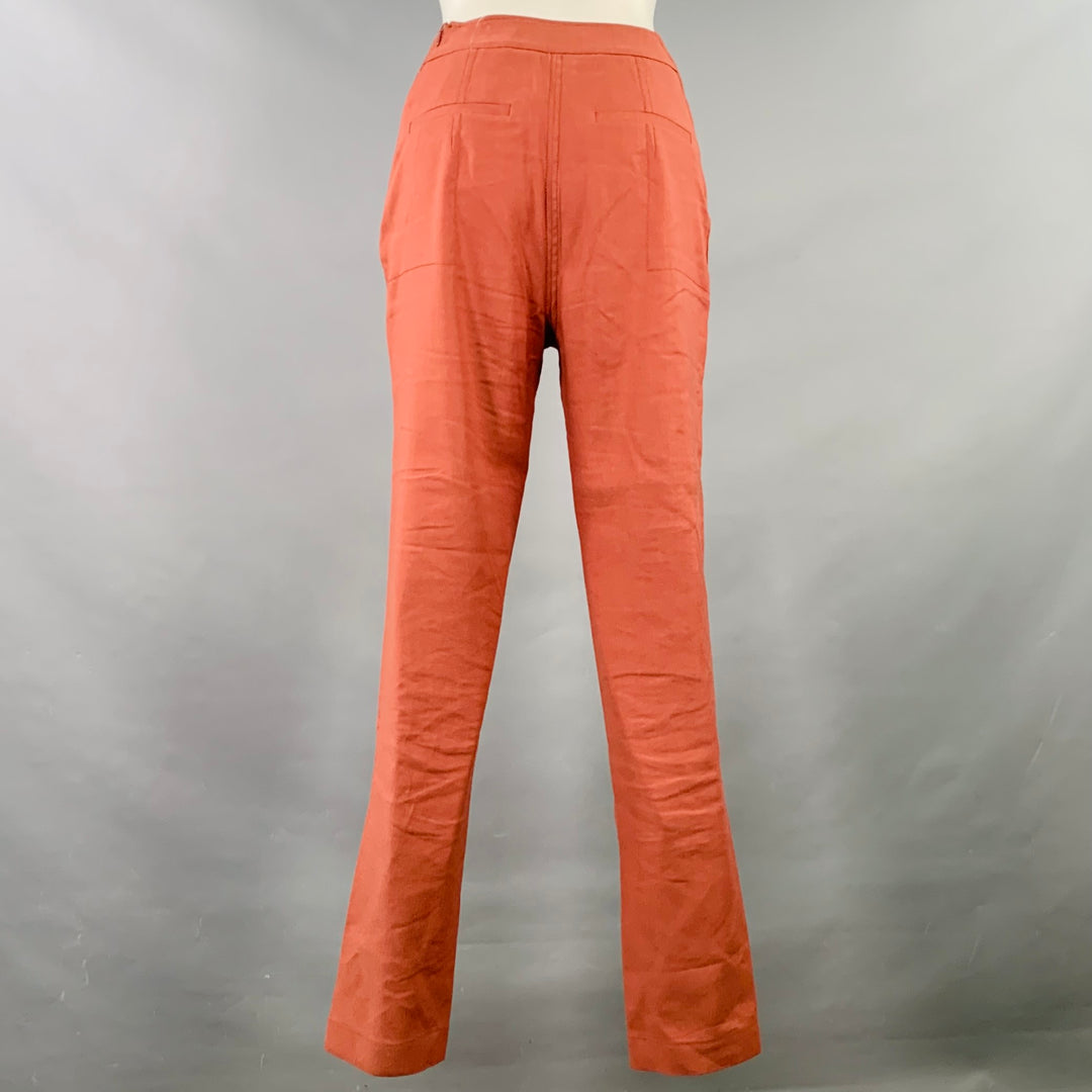 REJINA PYO Size 6 Brown Brick Linen Blend One Pocket Dress Pants