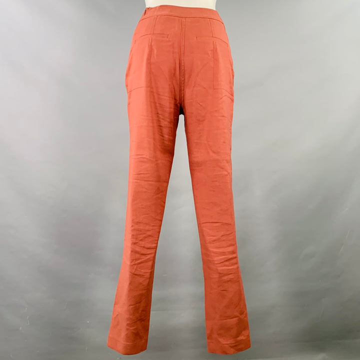REJINA PYO Size 6 Brown Brick Linen Blend One Pocket Dress Pants