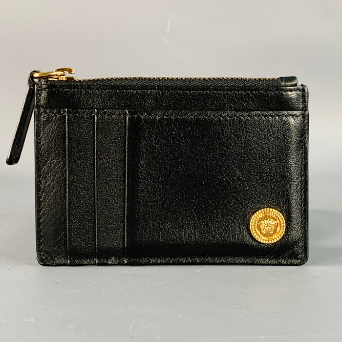 VERSACE One Size Black Gold Leather Card Case Wallet