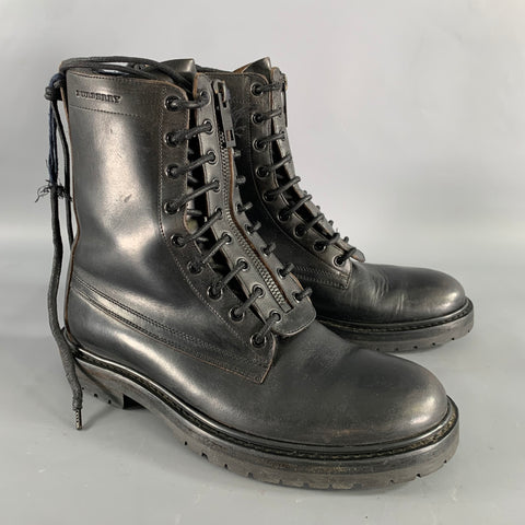 BURBERRY Size 8 Black Leather Lace Up Boots