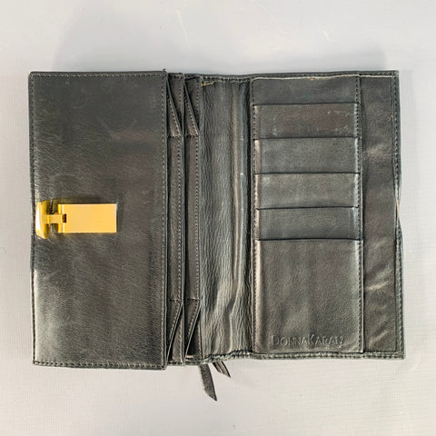 DONNA KARAN Black Gold Leather Wallet