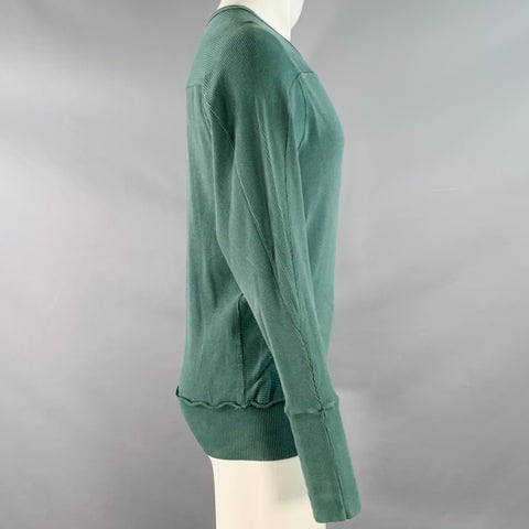 PULL VINTAGE Vert en maille côtelée ras-du-cou à manches longues Taille XS