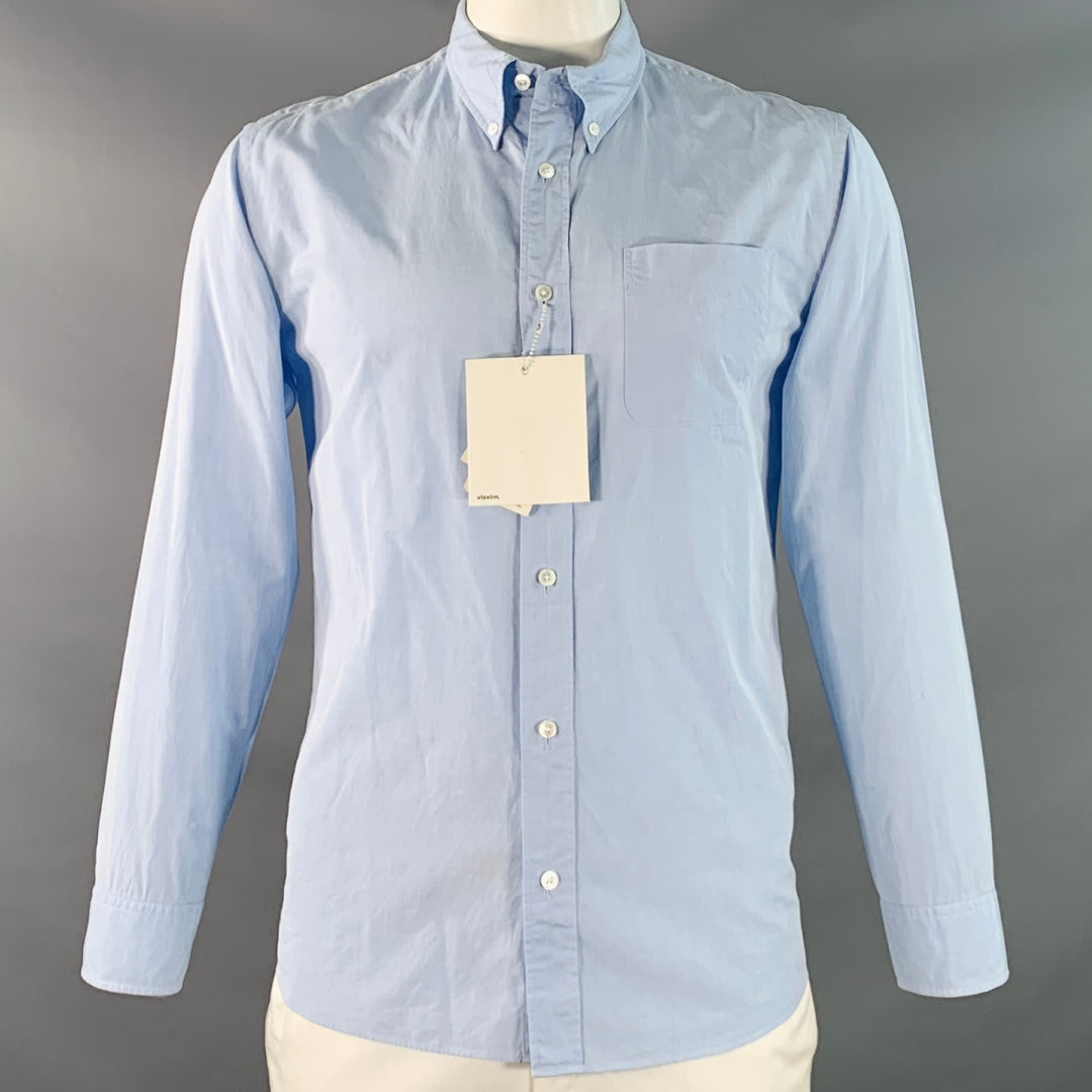 VISVIM Size L Blue Light Cotton Linen Button Down Collar Long Sleeve Shirt