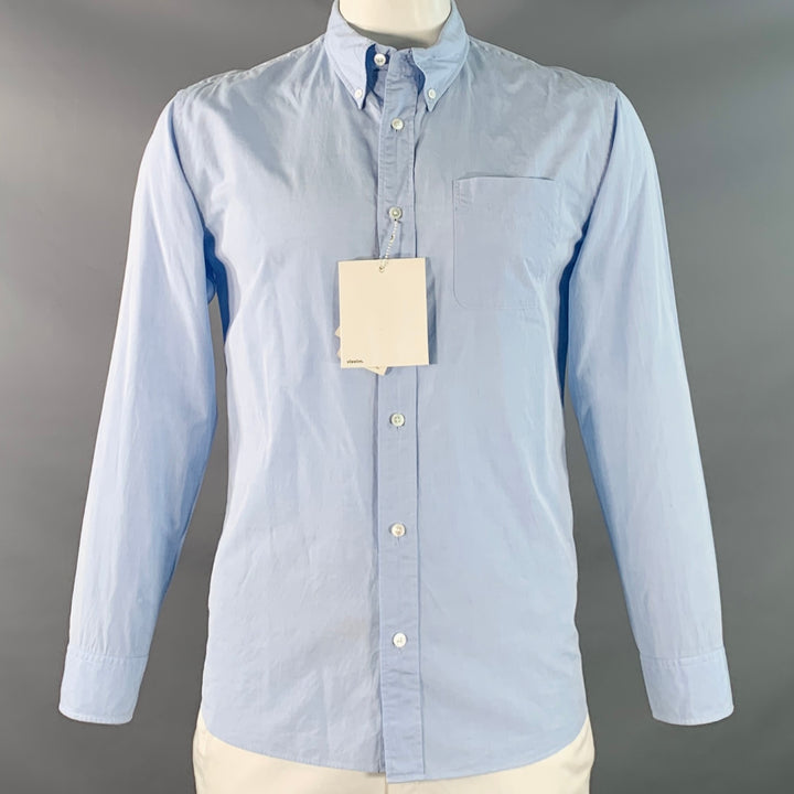VISVIM Size L Blue Light Cotton Linen Button Down Collar Long Sleeve Shirt