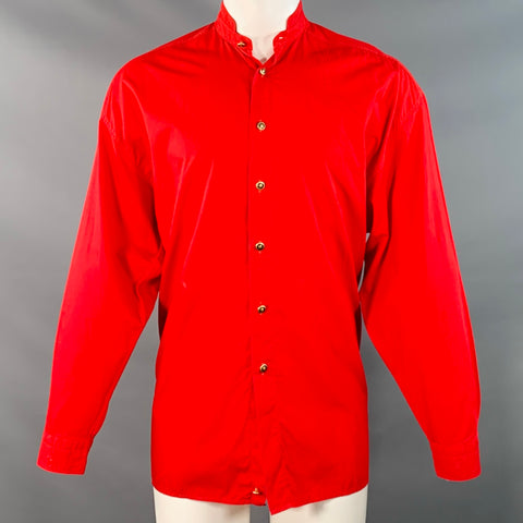 V2 by VERSACE Vintage Size M Red Cotton Nehru Collar Long Sleeve Shirt