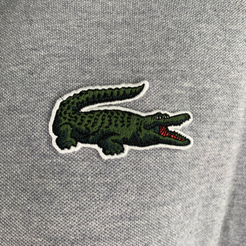 LACOSTE Size M Grey Cotton Loose Fit Large Patch Polo