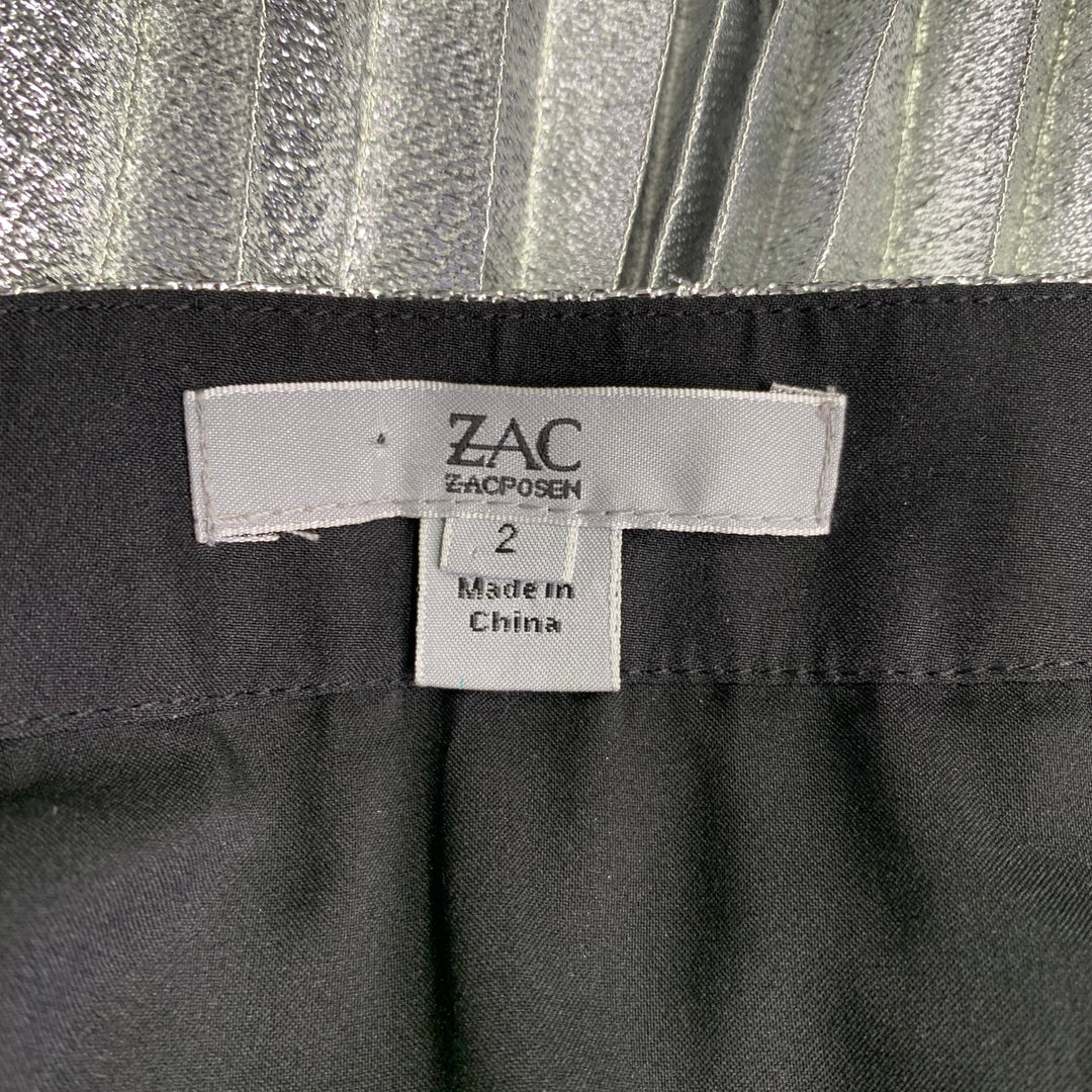 ZAC POSEN Size 2 Silver Polyester Blend Pleated Knee Length Skirt