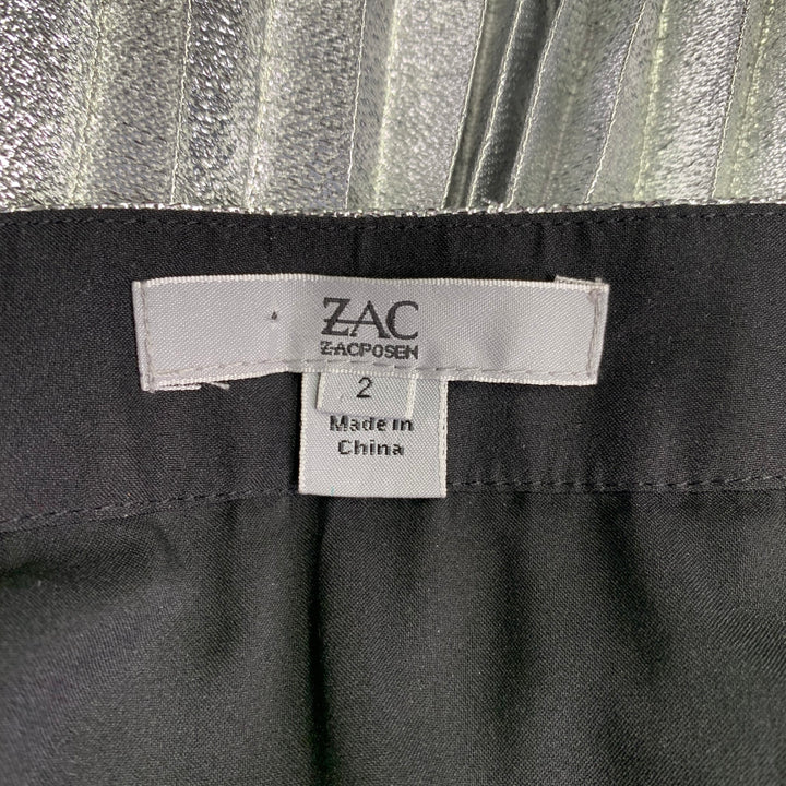 ZAC POSEN Size 2 Silver Polyester Blend Pleated Knee Length Skirt