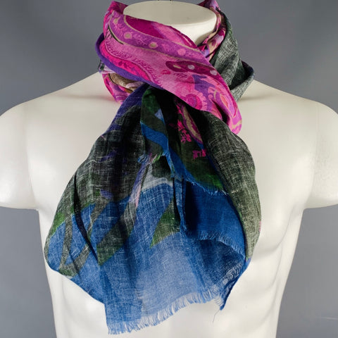 Écharpe en lin ETRO rose vert aquarelle