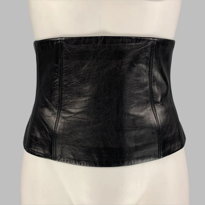 CHANEL FW 01 Cintura talla 6 Cinturón de seda de cuero negro