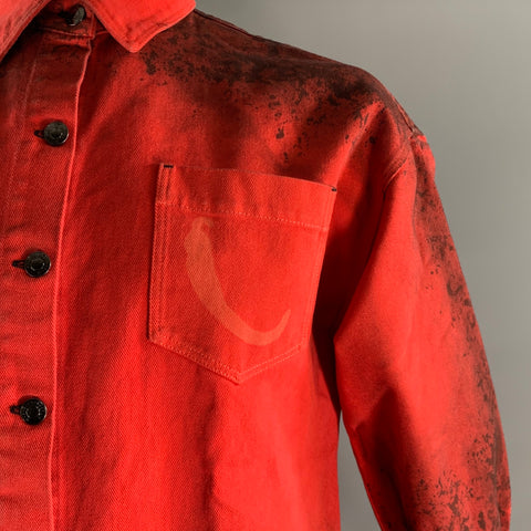 MARCELL VON BERLIN Chest Size M Size M Red Black Distressed Cotton Denim Jacket