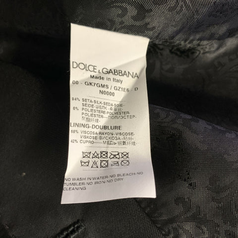 DOLCE & GABBANA Chest Size 44 Black Floral Silk Pleated Vest Formal