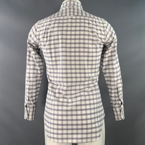 THOM BROWNE Size S Grey White Oxford Checkered Cotton Long Sleeve Shirt