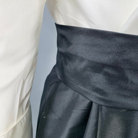 TERI JON Size 10 White Black Taffeta Lace Two Tone Belted Shirt Dress