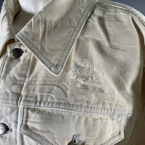 FENDI Size 0 Cream Silver Cotton Monogram Trucker Jacket
