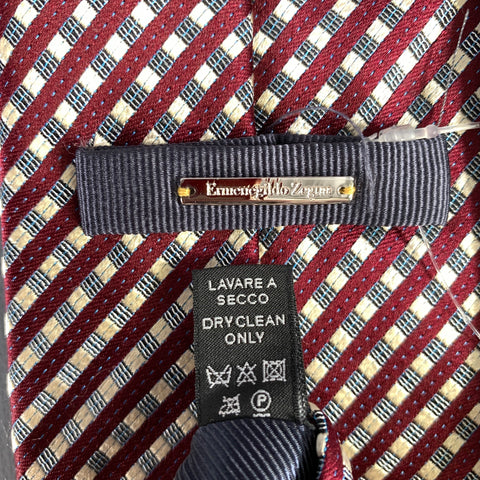 ERMENEGILDO ZEGNA Burgundy Cream light blue Checkered Silk Tie