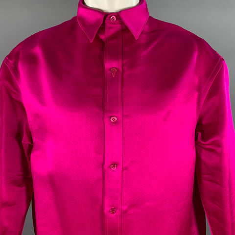 BALENCIAGA Size M Pink Fuchsia Silk Button Up Long Sleeve Shirt