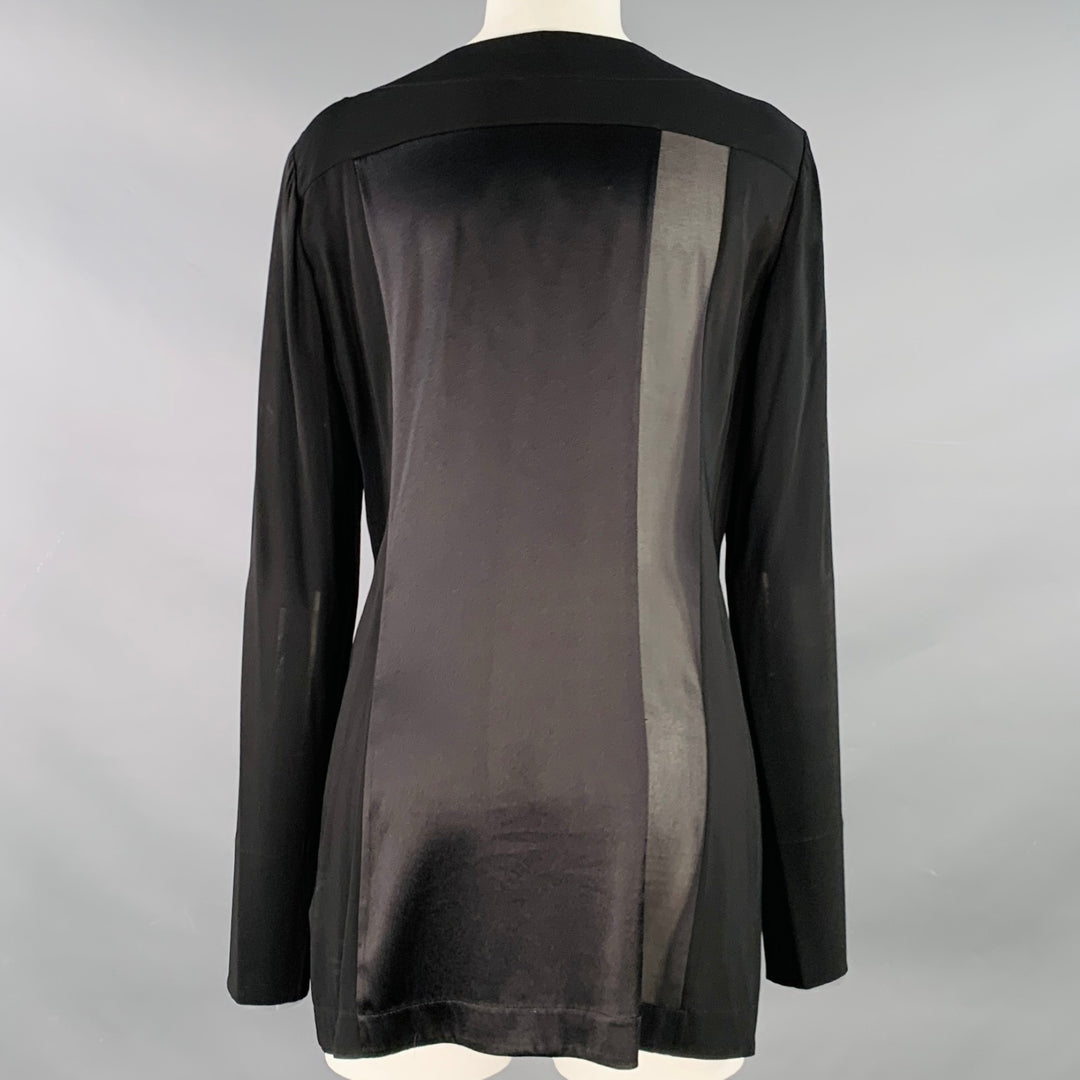 DONNA KARAN Size 8 Black Cream Viscose Blend Mixed Materials Hidden Buttons Blouse