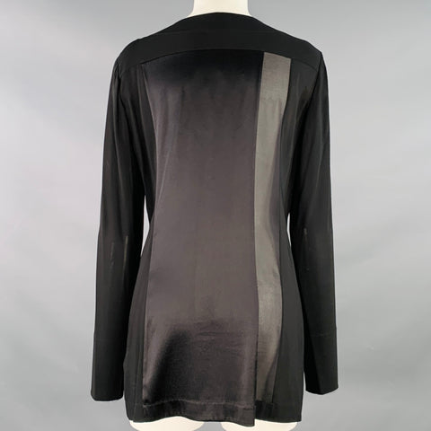 DONNA KARAN Size 8 Black Cream Viscose Blend Mixed Materials Hidden Buttons Blouse