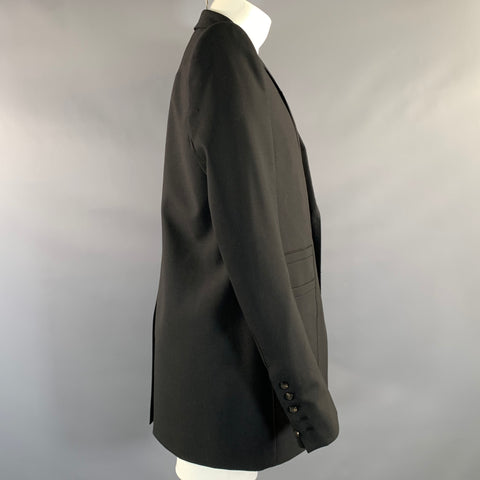 RICK OWENS FW2019 Size 40 Black Polyester & Wool Peak Lapel Coat