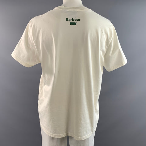 BARBOUR Size XL Cream Green Graphic Cotton Oversized T shirt