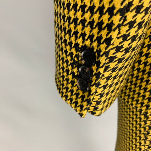 AWAKE Taille XL Jaune Noir Pied-de-Poule Laine Double Boutonnage Peak Revers Costume
