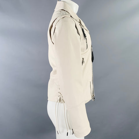 ALEXANDER MCQUEEN Size 38 Off White Leather Biker Jacket