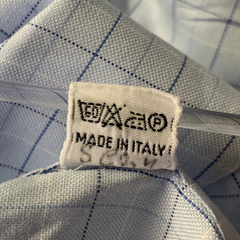 KITON Size L Light Blue Windowpane Cotton French Cuff Long Sleeve Shirt