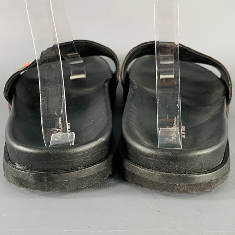 RALPH LAUREN Size 8 Black Orange Green Stripe Leather Slide Sandals