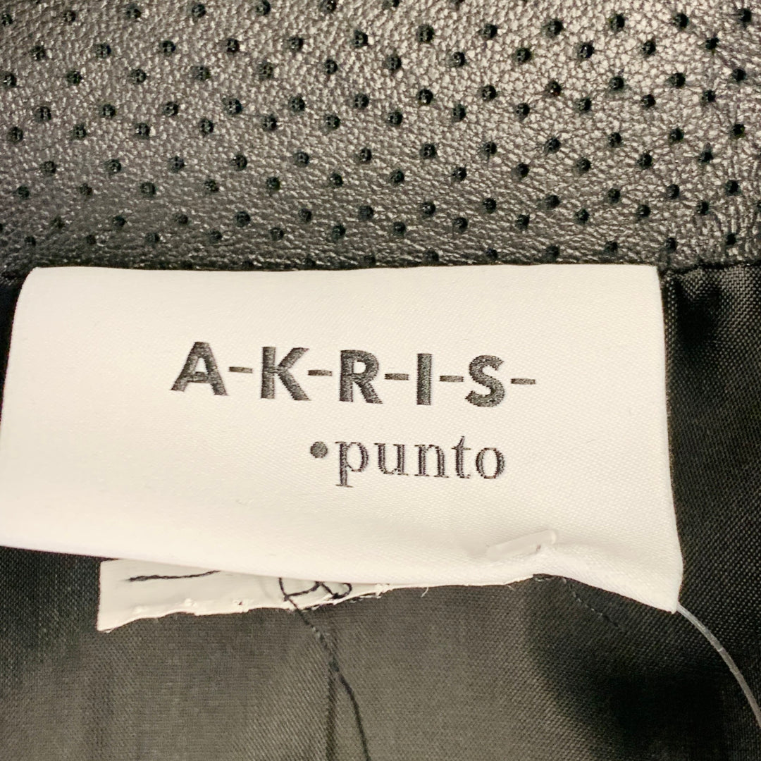 AKRIS Size 8 Black Perforated Lambskin Leather Zip Up Vest