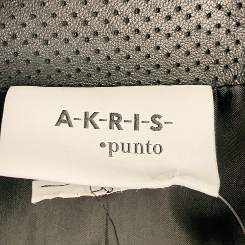 AKRIS Size 8 Black Perforated Lambskin Leather Zip Up Vest