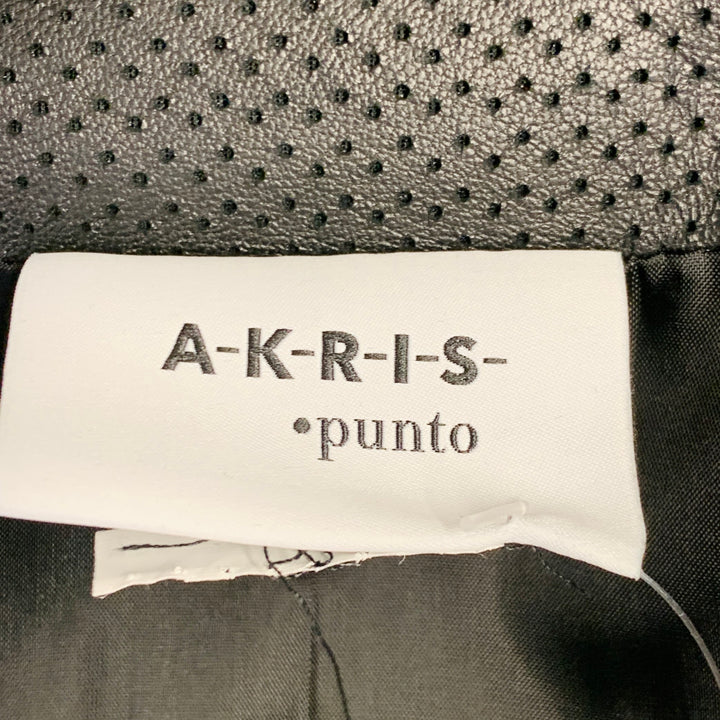 AKRIS Size 8 Black Perforated Lambskin Leather Zip Up Vest